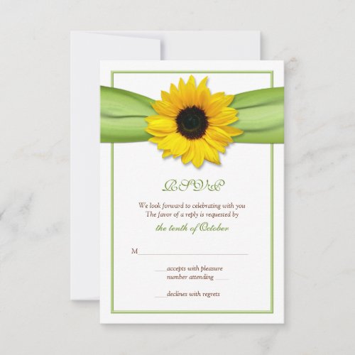 Sunflower Ribbon Wedding Response Card