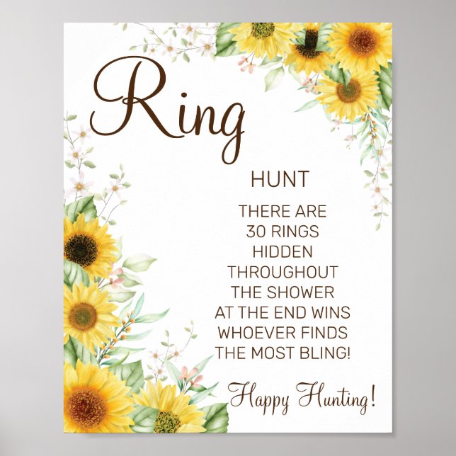 Sunflower Ring Ring bridal shower game sign (Front)