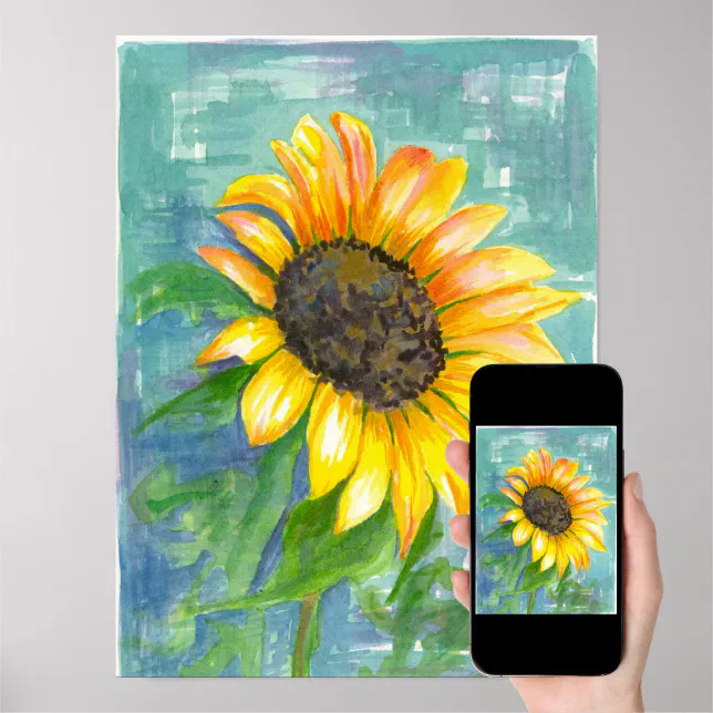 Sunflower Robins Egg Blue Watercolor Painting Poster Zazzle
