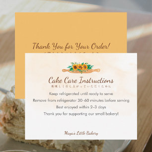Sunflower Rolling Pin Cake Care Instructions Thank You Card