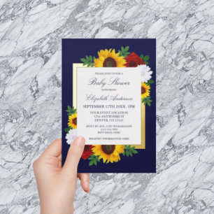 Sunflower Rose Autumn Floral Baby Shower Foil Invitation