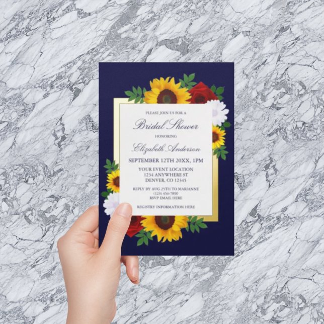 Sunflower Rose Autumn Floral Bridal Shower Foil Invitation (Creator Uploaded)
