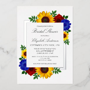 Sunflower Rose Autumn Floral Bridal Shower Foil Invitation