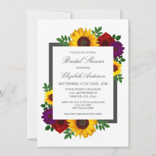 Sunflower Rose Autumn Floral Bridal Shower Invitation