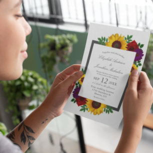 Sunflower Rose Autumn Floral Wedding Invitation