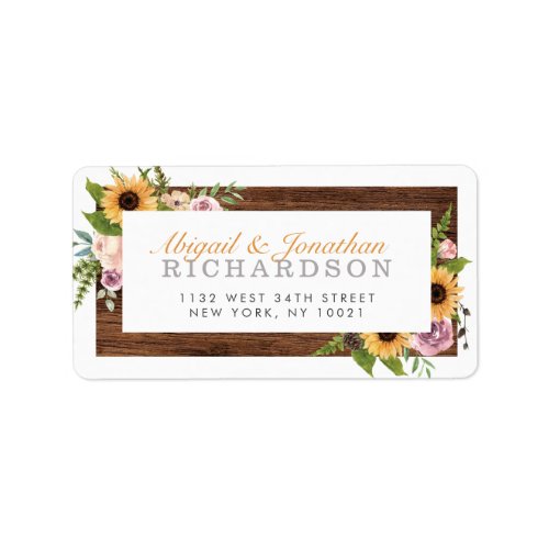 Sunflower  Rose Bouquet  Married Couple Address Label