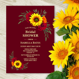 Sunflower Rose Burgundy Bridal Shower Invitation