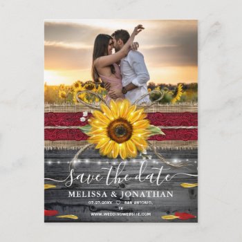 Sunflower Rose Burgundy Lace Rustic Save The Date Postcard by Raphaela_Wilson at Zazzle