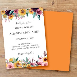 Sunflower Rose Burgundy Rustic Fall Floral Wedding