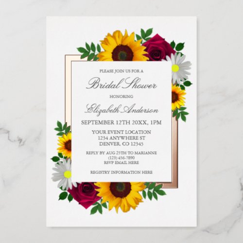 Sunflower Rose Daisy Autumn Floral Bridal Shower Foil Invitation