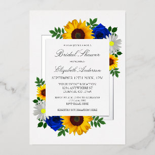 Sunflower Rose Daisy Autumn Floral Bridal Shower Foil Invitation
