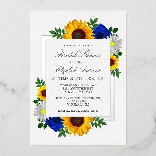 Sunflower Rose Daisy Autumn Floral Bridal Shower Foil Invitation