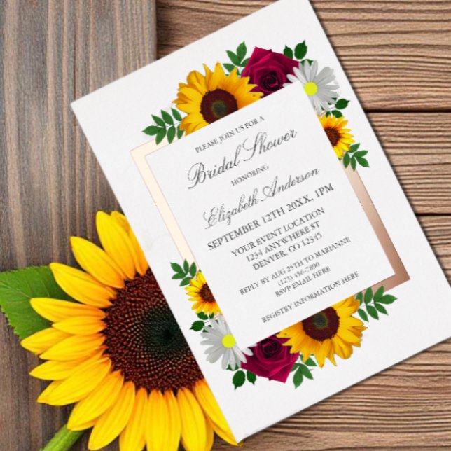 Sunflower Rose Daisy Autumn Floral Bridal Shower Foil Invitation (Creator Uploaded)