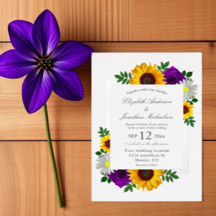 Sunflower Rose Daisy Autumn Floral Wedding Foil Invitation