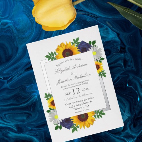 Sunflower Rose Daisy Autumn Floral Wedding Foil Invitation
