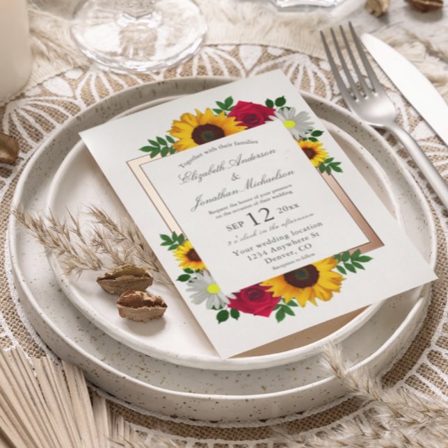 Sunflower Rose Daisy Autumn Floral Wedding Foil Invitation (Creator Uploaded)