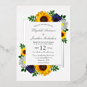 Sunflower Rose Daisy Autumn Floral Wedding Foil Invitation