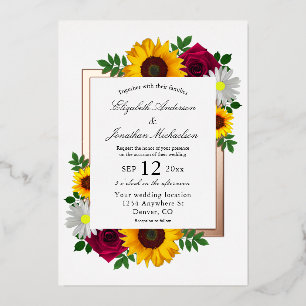 Sunflower Rose Daisy Autumn Floral Wedding Foil Invitation