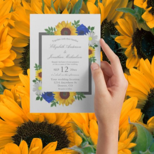 Sunflower Rose Daisy Autumn Floral Wedding Invitation