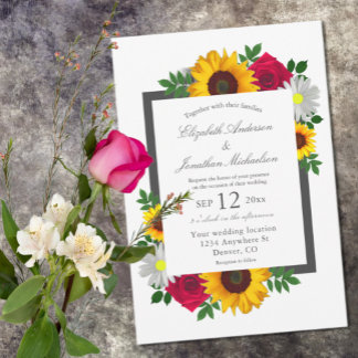 Sunflower Rose Daisy Autumn Floral Wedding Invitation