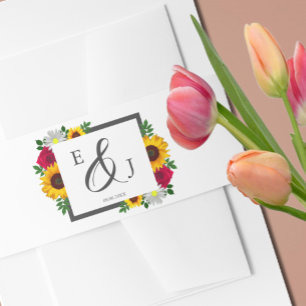 Sunflower Rose Daisy Autumn Floral Wedding Invitation Belly Band
