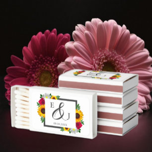 Sunflower Rose Daisy Autumn Floral Wedding Matchboxes
