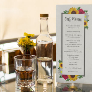 Sunflower Rose Daisy Autumn Floral Wedding Menu