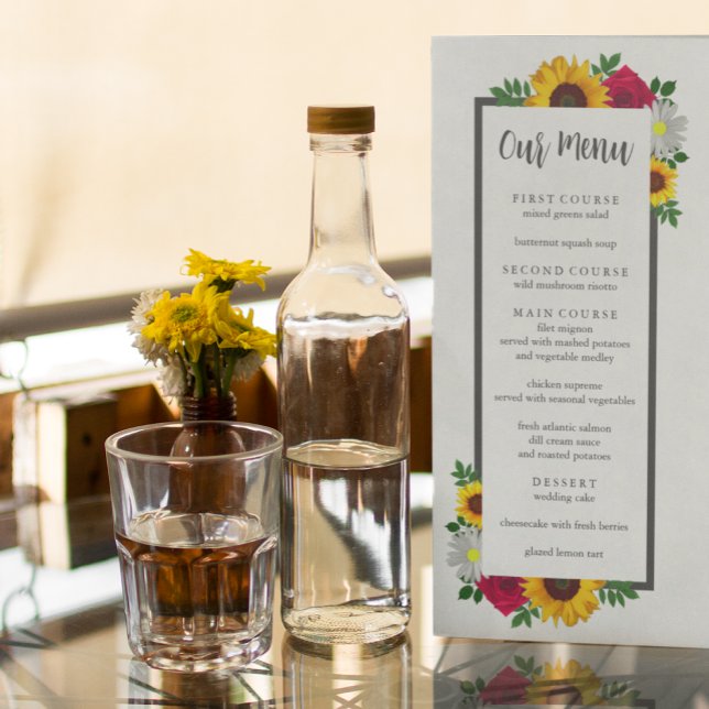 Sunflower Rose Daisy Autumn Floral Wedding Menu (Creator Uploaded)