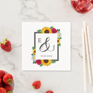 Sunflower Rose Daisy Autumn Floral Wedding Napkins