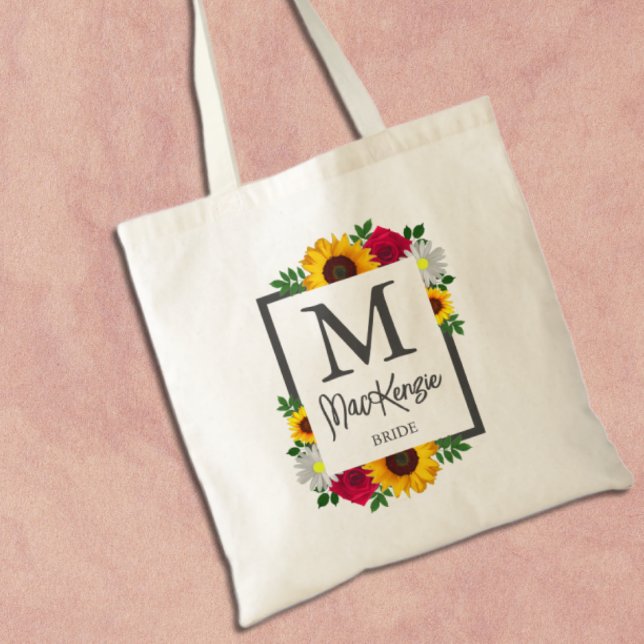 Sunflower Rose Daisy Autumn Floral Wedding Party Tote Bag (Creator Uploaded)