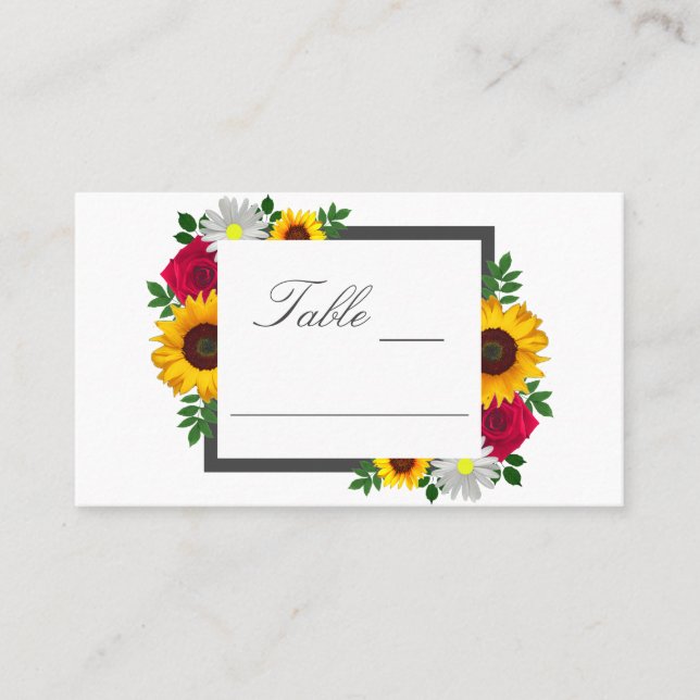 Sunflower Rose Daisy Autumn Floral Wedding Place Card (Front)