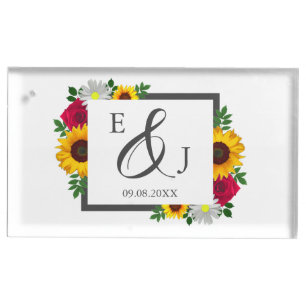 Sunflower Rose Daisy Autumn Floral Wedding Place Card Holder