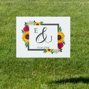 Sunflower Rose Daisy Autumn Floral Wedding Sign