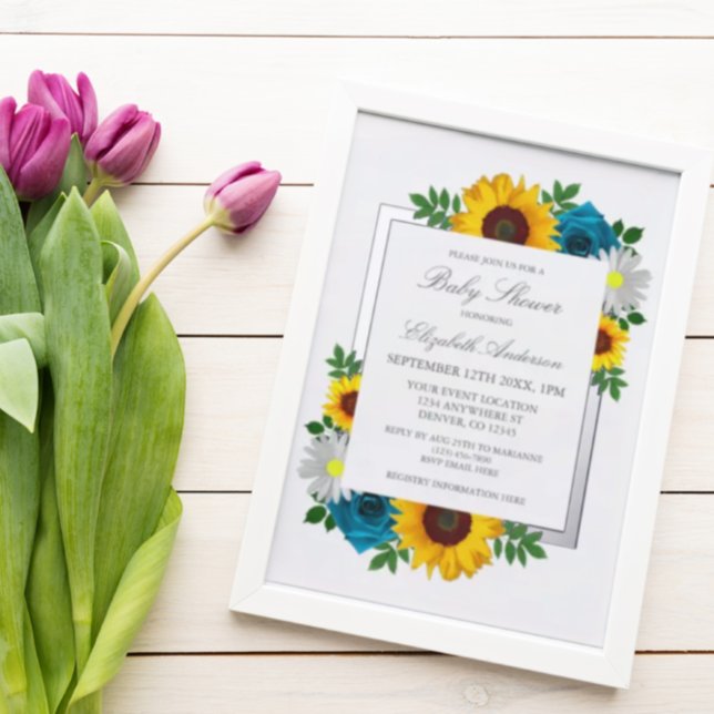 Sunflower Rose Daisy Floral Baby Shower Foil Invitation (Creator Uploaded)