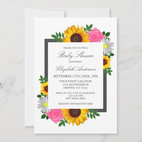 Sunflower Rose Daisy Floral Baby Shower Invitation