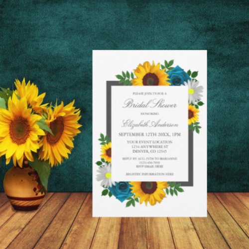 Sunflower Rose Daisy Floral Bridal Shower Invitation