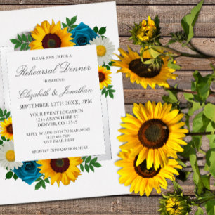 Sunflower Rose Daisy Floral Rehearsal Dinner Foil Invitation