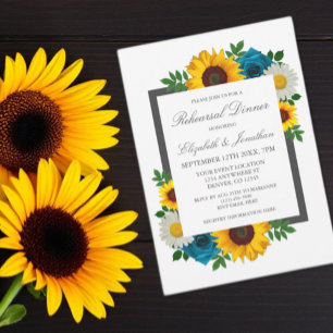 Sunflower Rose Daisy Floral Rehearsal Dinner Invitation