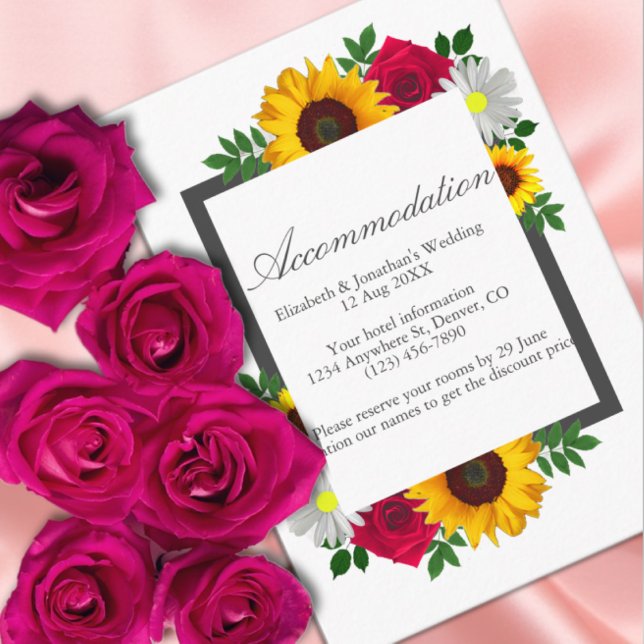 Sunflower Rose Daisy Floral Wedding Accommodation  Enclosure Card (Creator Uploaded)