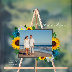 Sunflower Rose Daisy Floral Wedding Acrylic Sign