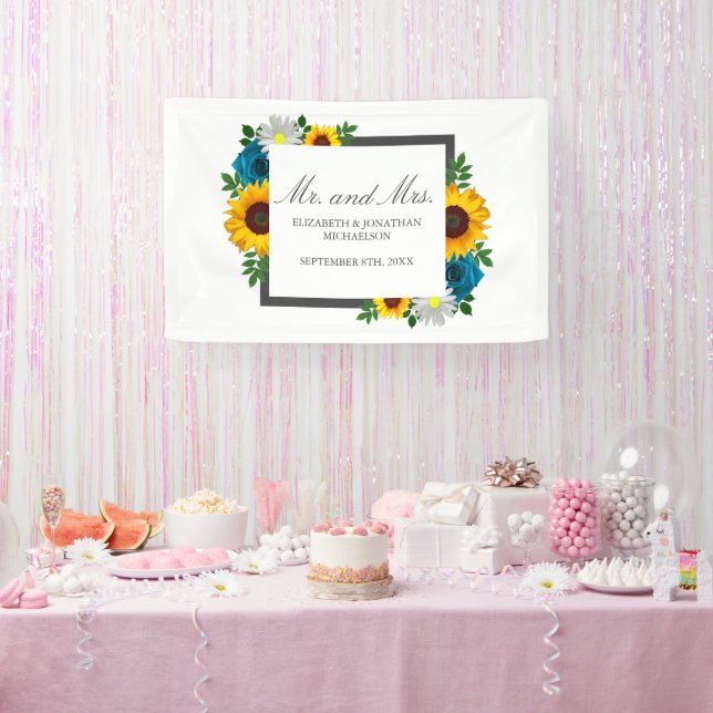 Sunflower Rose Daisy Floral Wedding Banner (Party)