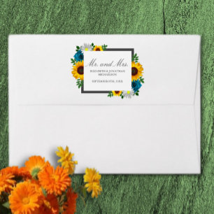 Sunflower Rose Daisy Floral Wedding Envelope
