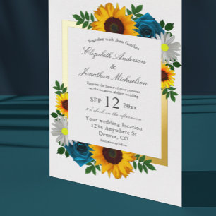 Sunflower Rose Daisy Floral Wedding Foil Invitation