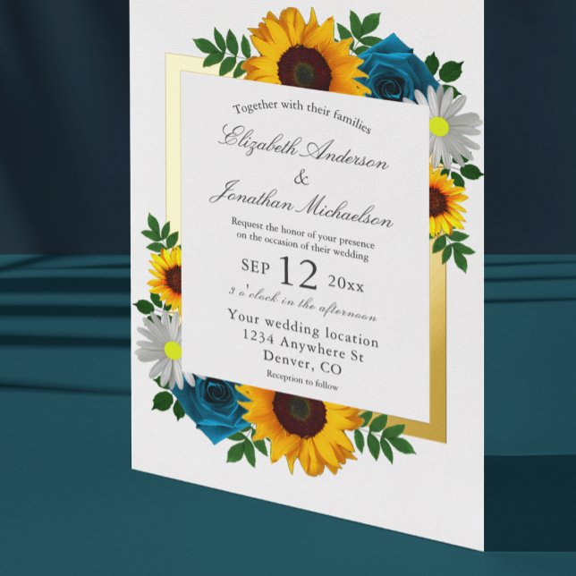 Sunflower Rose Daisy Floral Wedding Foil Invitation (Creator Uploaded)