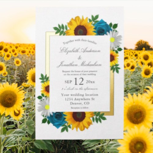 Sunflower Rose Daisy Floral Wedding Foil Invitation