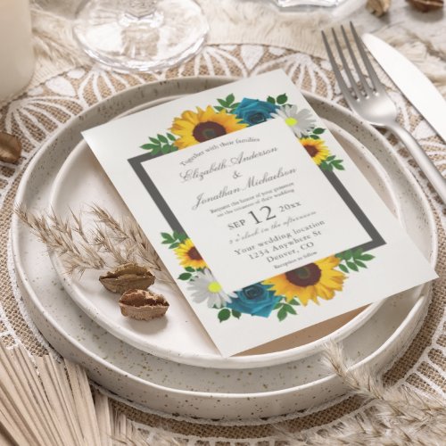 Sunflower Rose Daisy Floral Wedding Invitation