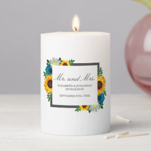 Sunflower Rose Daisy Floral Wedding Pillar Candle