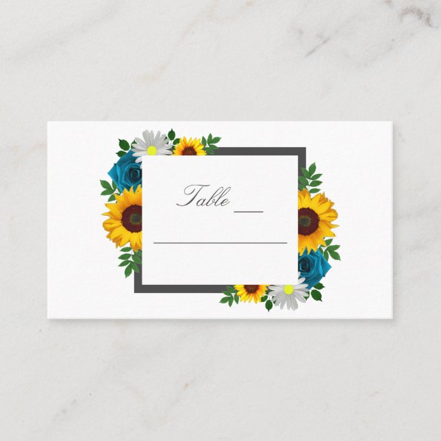 Sunflower Rose Daisy Floral Wedding Place Card (Front)
