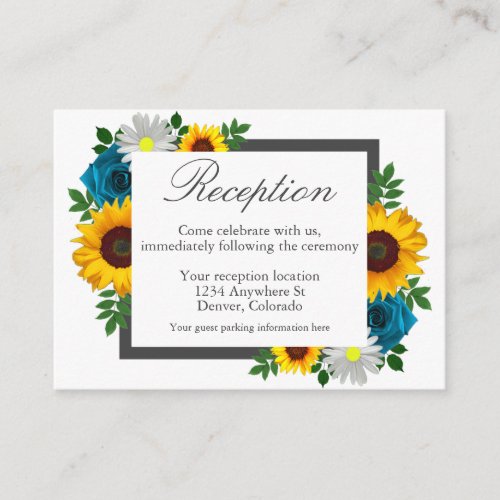 Sunflower Rose Daisy Floral Wedding Reception Enclosure Card