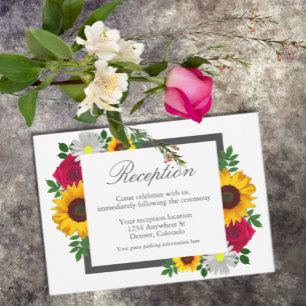 Sunflower Rose Daisy Floral Wedding Reception Enclosure Card